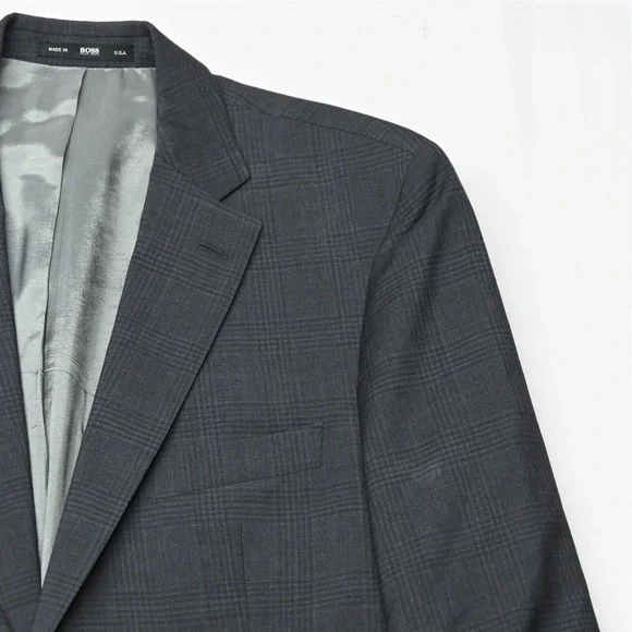 Hugo Boss 40R Gray Glenn Check Paolini/Movio‎ USA Made Sport Coat Suit Jacket